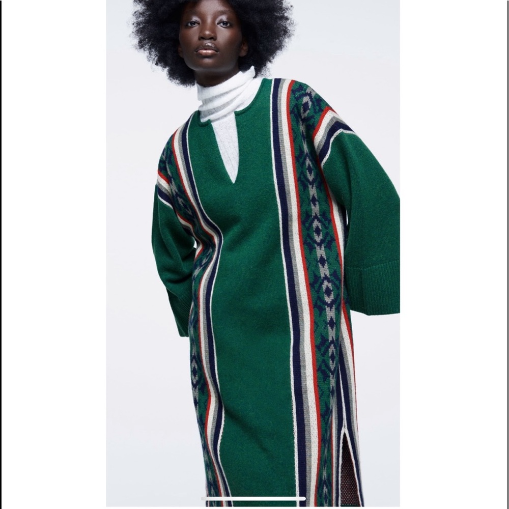 Wool blend green jacquard long tunic sweater - Picture 10 of 15